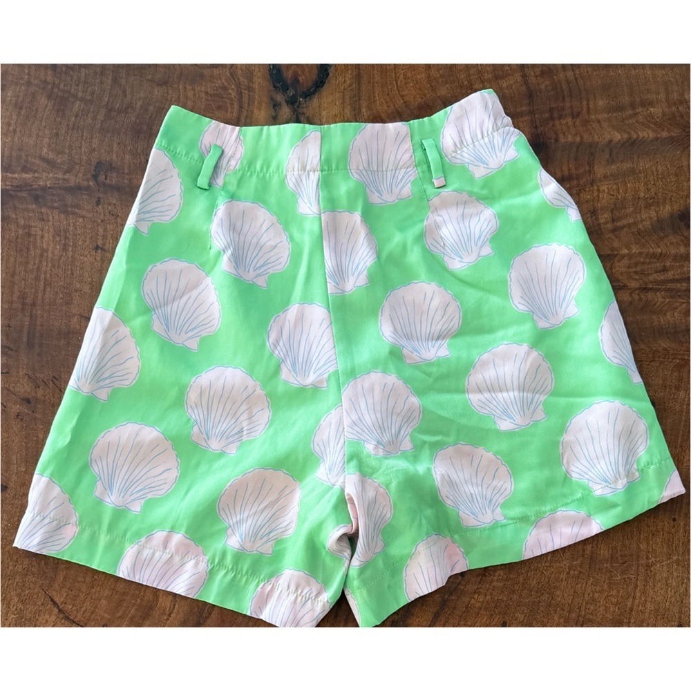 Pomelo Green SeaShell Shells Print High Waist Satin Shorts XS - Picture 5 of 9